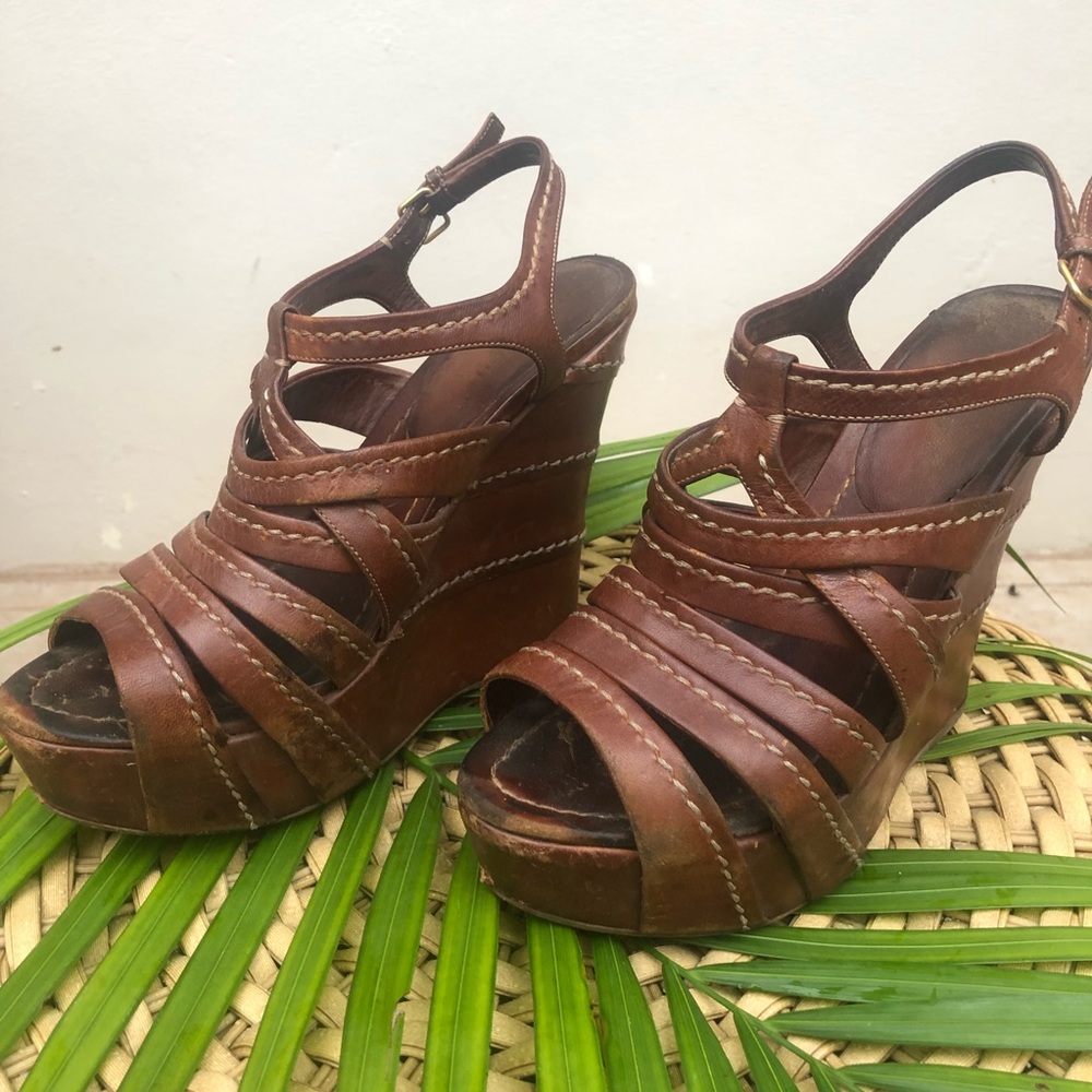 Miu Miu Tanned Leather Wedges